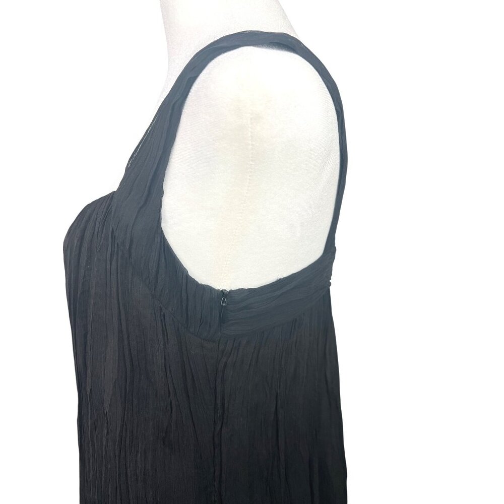 Eileen Fisher Black Lightweight Crinkle Chiffon Sleeveless Silk Dress XS - Picture 7 of 14